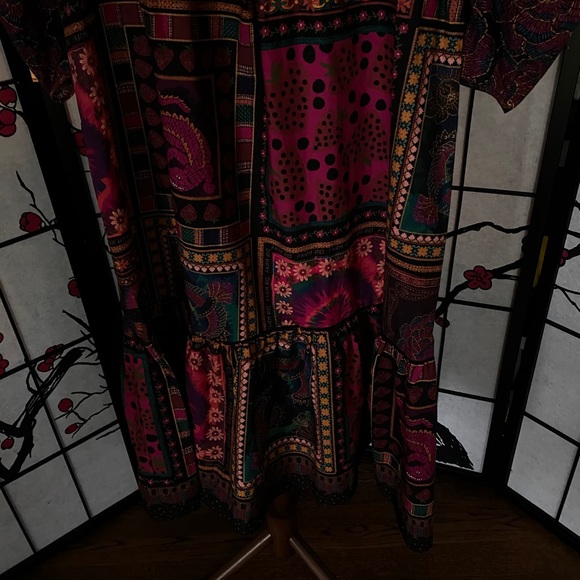 NWT Farm Rio Mixed Scarves Frill Midi Dress - Picture 6 of 9